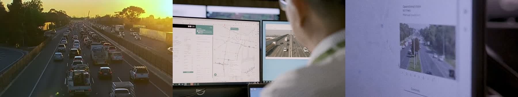 Three public film stills showing Optimal Reality interfaces and operational visualisations.