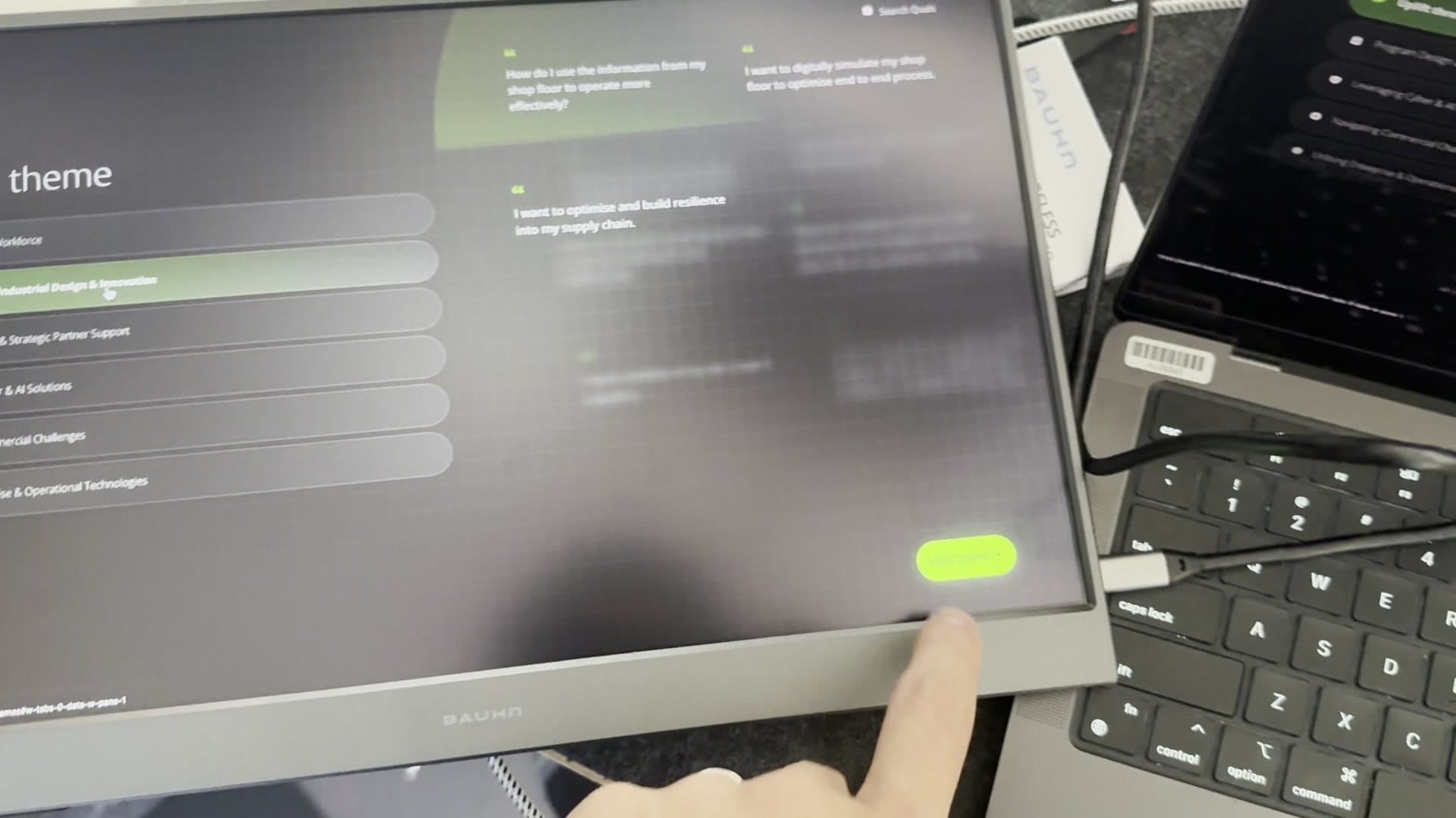 Touch testing of the Avalon theme-selection interface on a larger portable display.