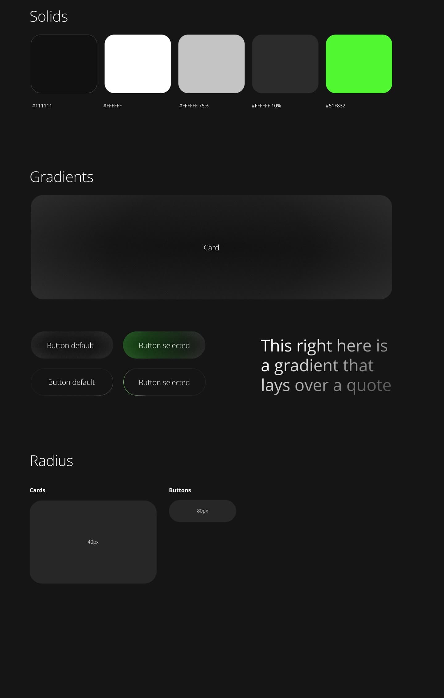 Avalon style guide showing solid colours, gradients, button states and corner-radius rules.