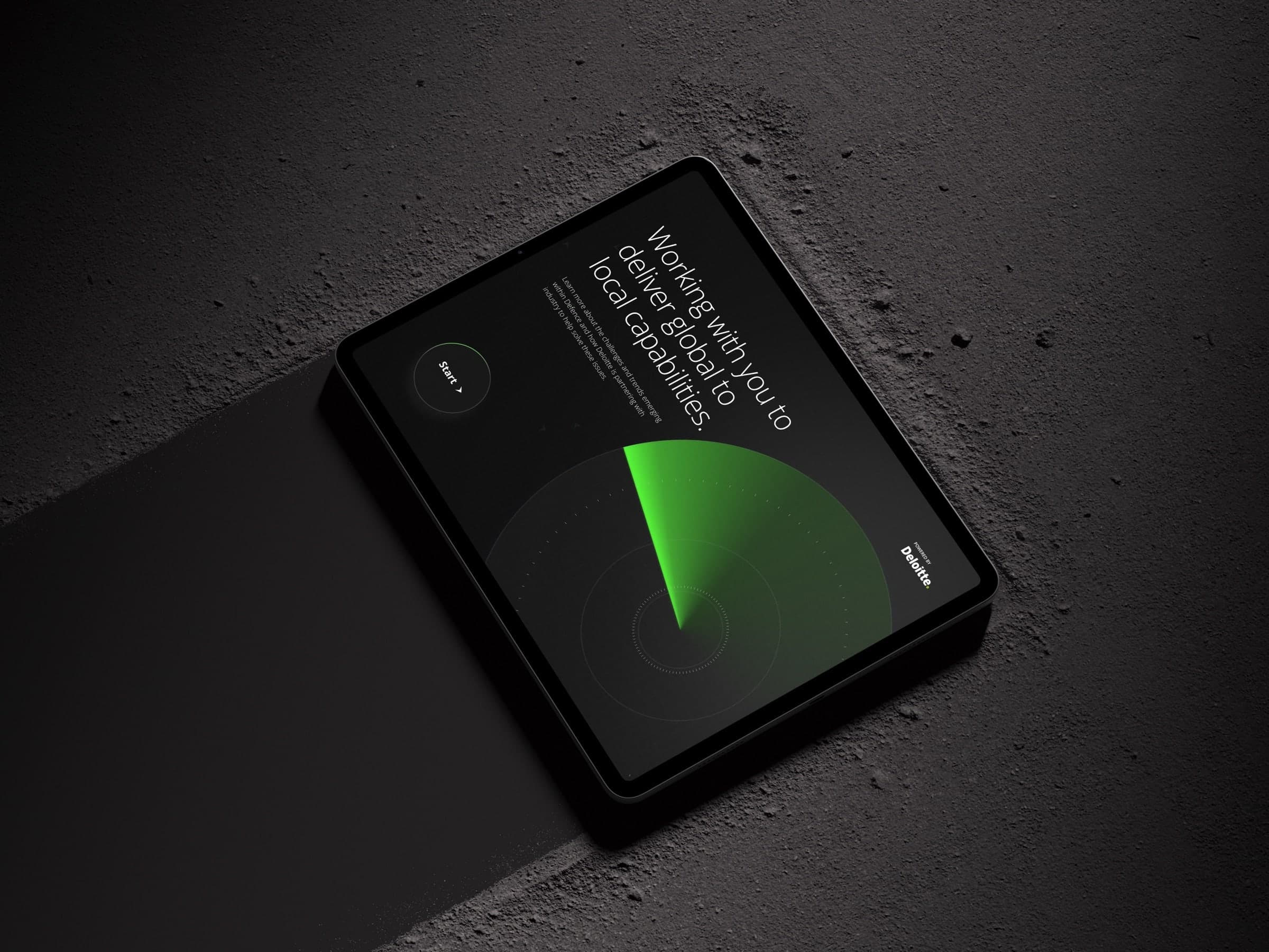 iPad Pro mock-up showing the Avalon Industry Playbook opening screen on a concrete surface.
